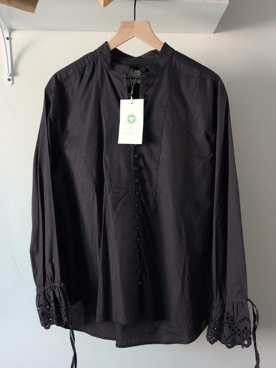 Sezane Tops - Faria Sezane Black Button-Front Mandarin Collar Blouse